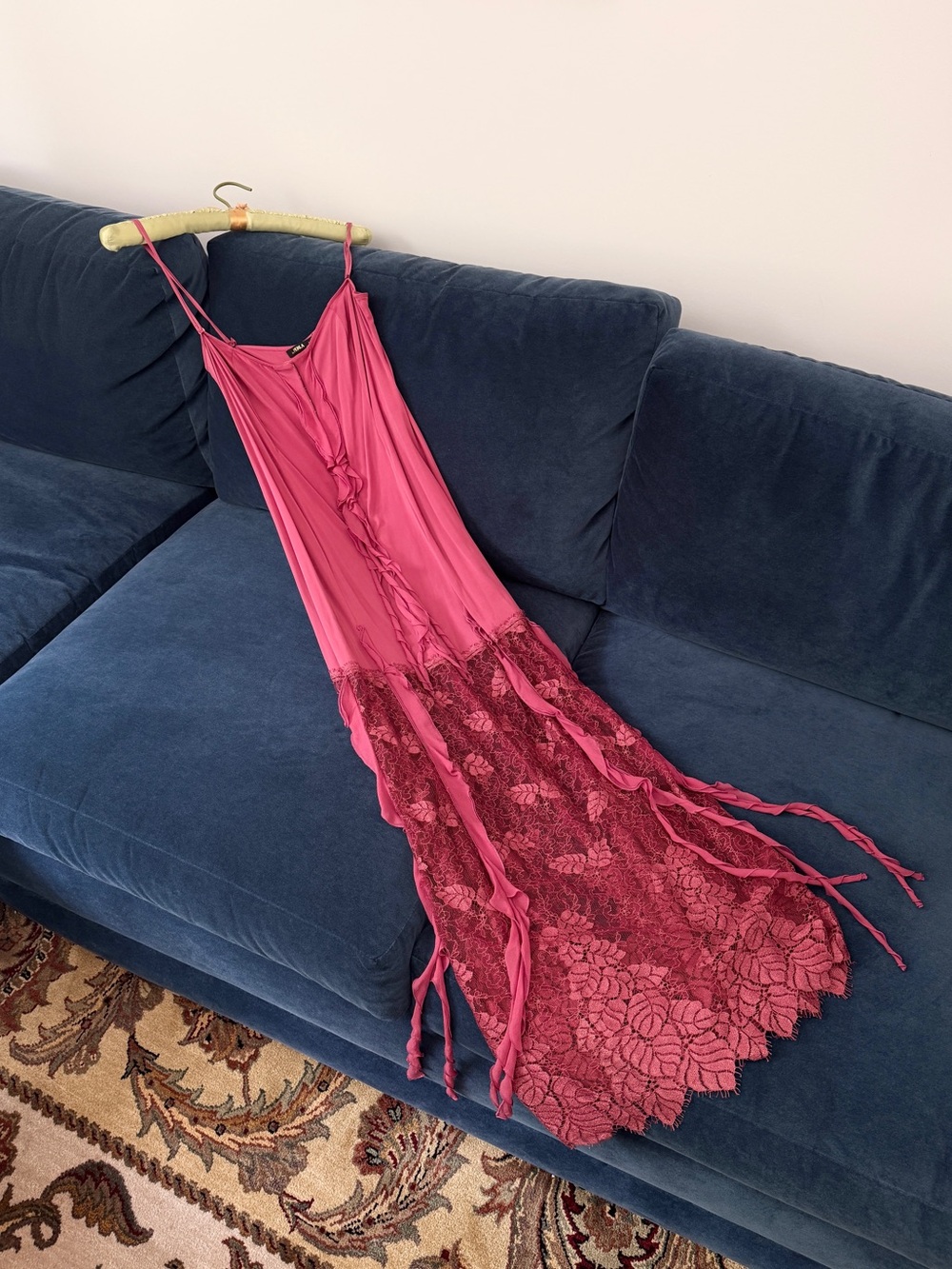 Archival LA PERLA Black Label Fuchsia Pink & Lace Ribbon Slip Dress